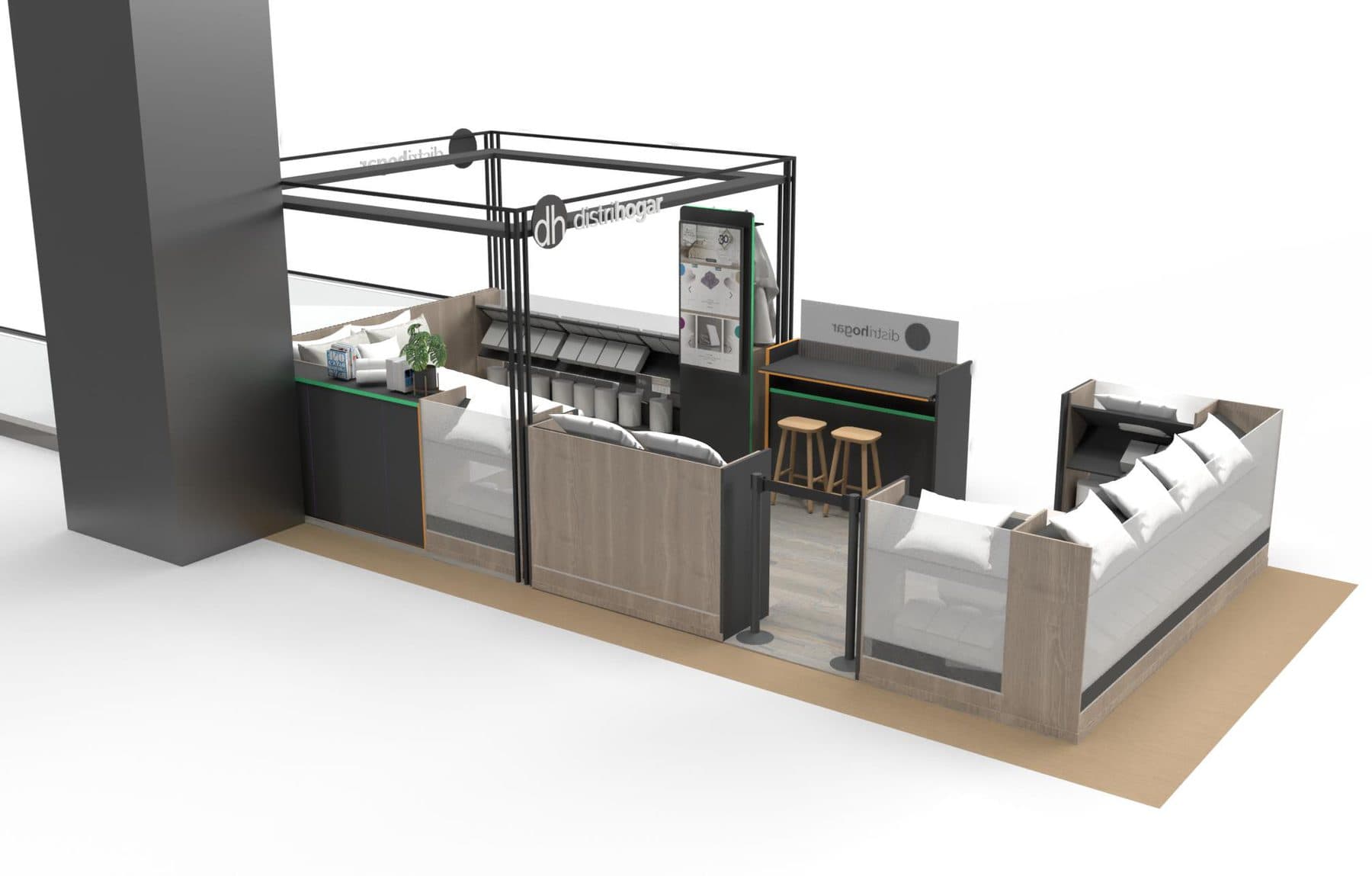 Night closure. The pergola takes a motorised blackout roller at 100% opacity, with black ripstop covers over the front furniture.