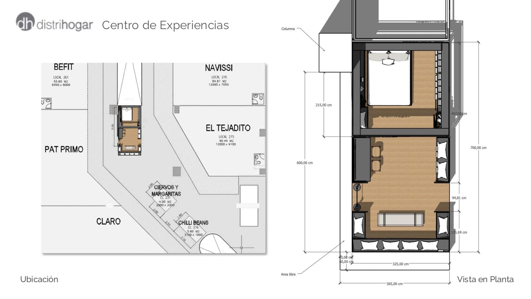 Siting plan and floor plan for Viva Envigado. The module sits in the corridor facing Navissi, El Tejadito, Pat Primo and Befit.